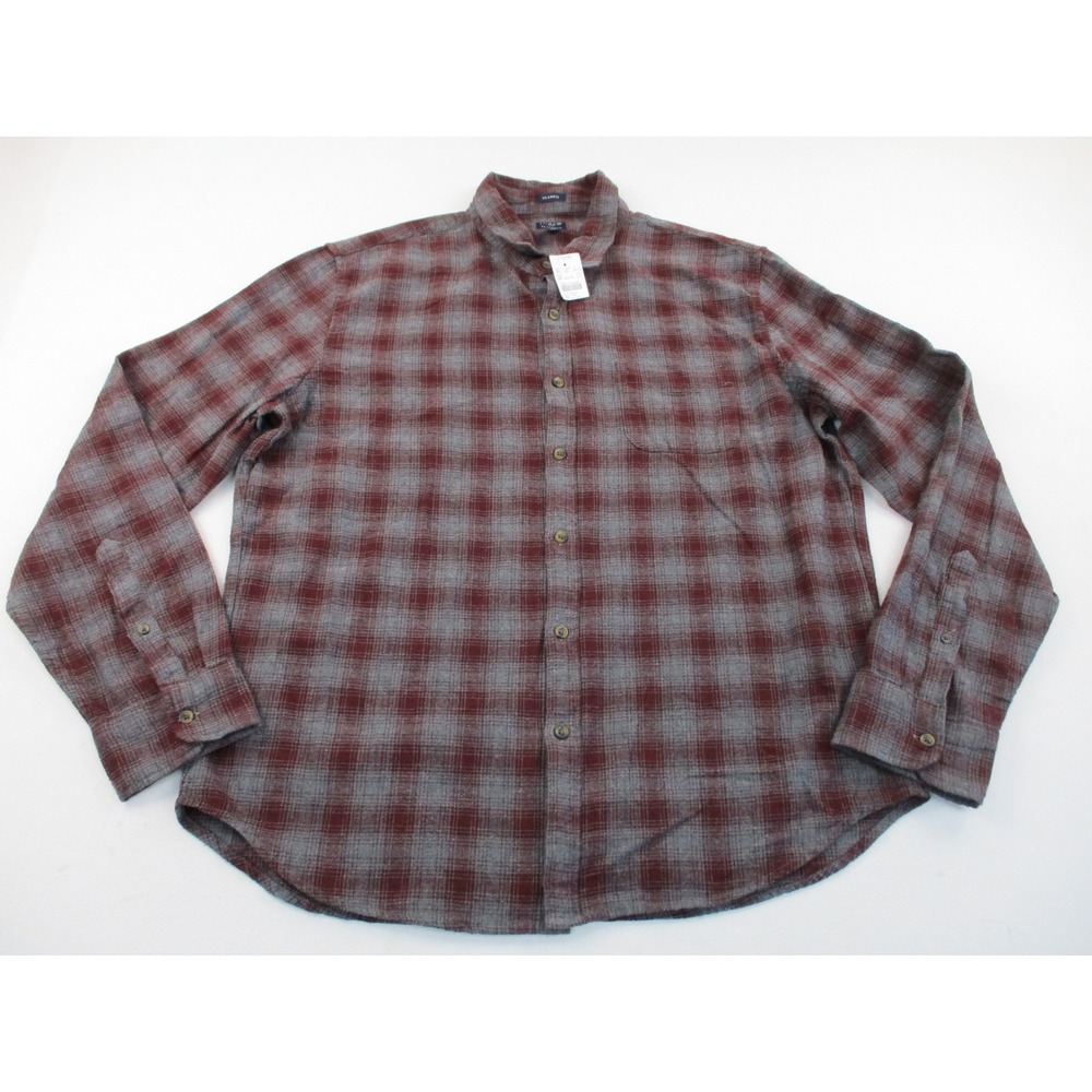 J.Crew Flannel Shirt Mens XL Burgundy Grey Plaid Classic Fit Long Sleeve BU178